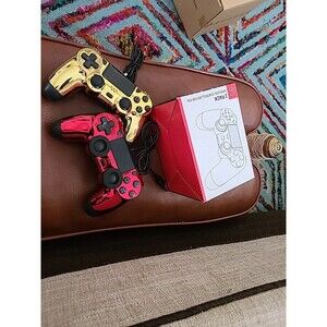 2 Controllers for PS4, Wired P-4 Pro Controller with Paddles, Gold/Red